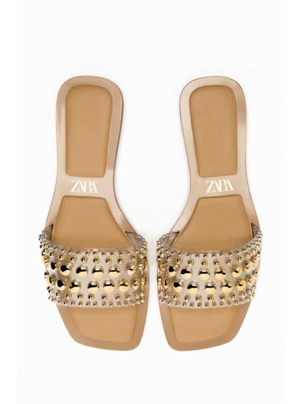 Zara Gold Cream Sandals with Rhinestone Embellishments